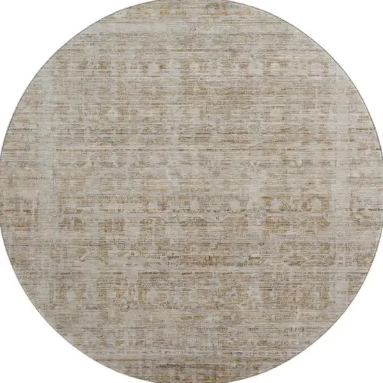 8' Taupe And Beige Oriental Washable Round Rug With UV Protection Photo 3