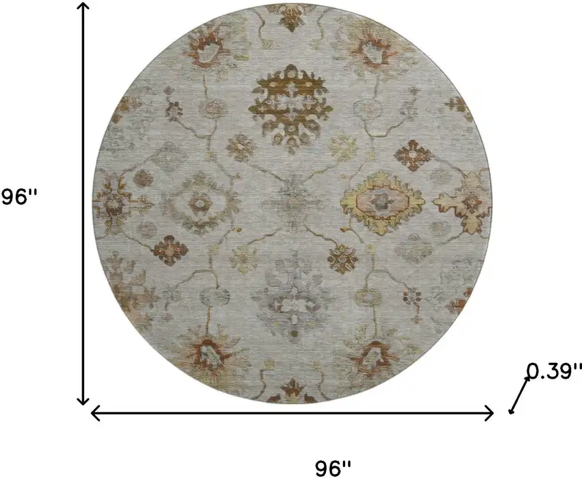 8' Taupe And Beige Oriental Washable Round Rug With UV Protection Photo 8