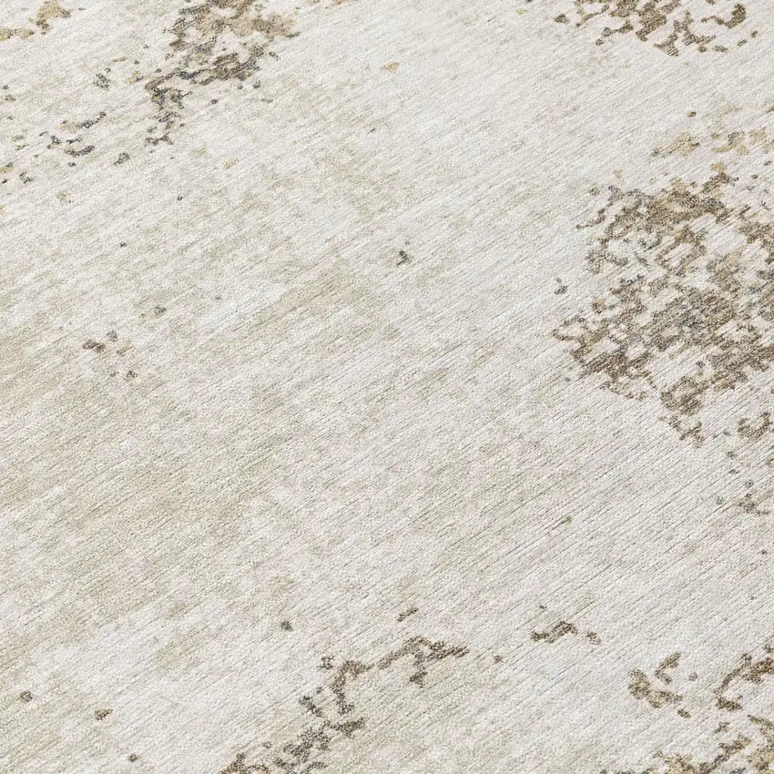 8' Taupe And Beige Round Abstract Washable Indoor Outdoor Area Rug Photo 8