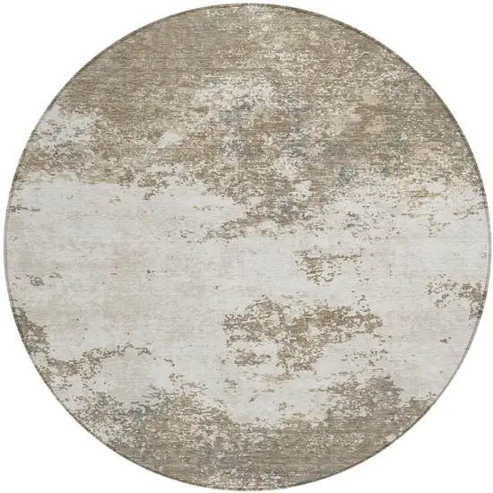 8' Taupe And Beige Round Abstract Washable Indoor Outdoor Area Rug Photo 2