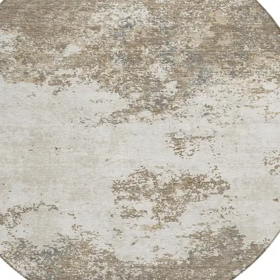 8' Taupe And Beige Round Abstract Washable Indoor Outdoor Area Rug Photo 4