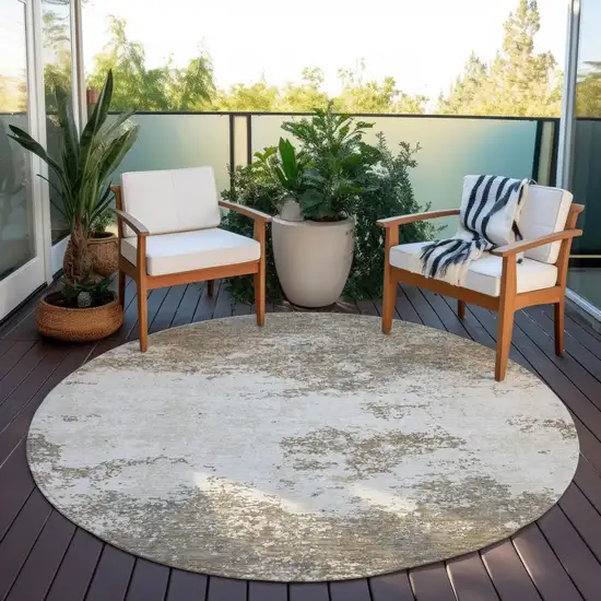 8' Taupe And Beige Round Abstract Washable Indoor Outdoor Area Rug Photo 6