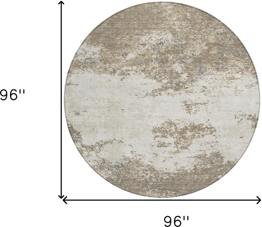 8' Taupe And Beige Round Abstract Washable Indoor Outdoor Area Rug Photo 3