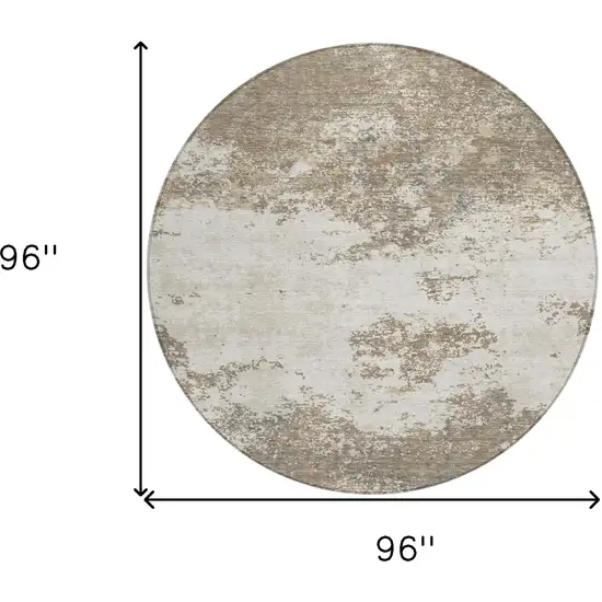 8' Taupe And Beige Round Abstract Washable Indoor Outdoor Area Rug Photo 3