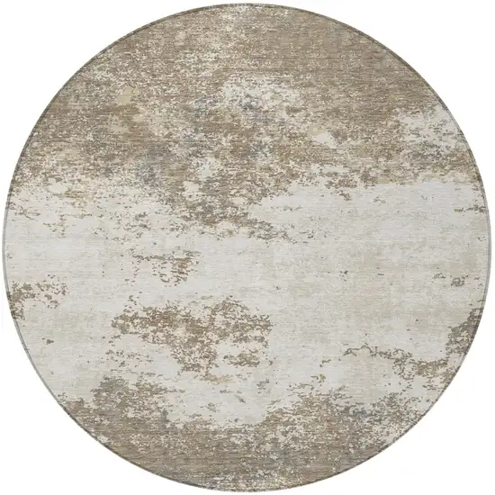8' Taupe And Beige Round Abstract Washable Indoor Outdoor Area Rug Photo 5