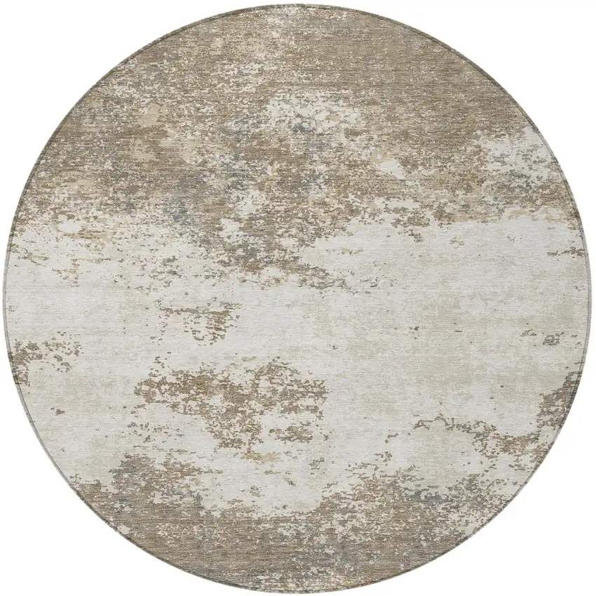 8' Taupe And Beige Round Abstract Washable Indoor Outdoor Area Rug Photo 5