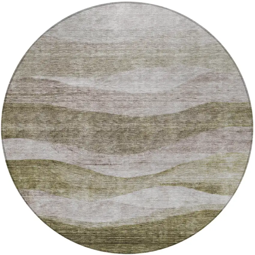 8' Taupe And Beige Round Abstract Washable Indoor Outdoor Area Rug Photo 6