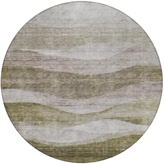 8' Taupe And Beige Round Abstract Washable Indoor Outdoor Area Rug Photo 6