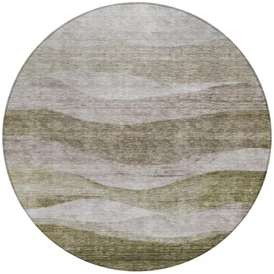 8' Taupe And Beige Round Abstract Washable Indoor Outdoor Area Rug Photo 5