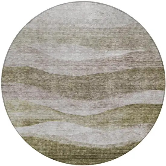 8' Taupe And Beige Round Abstract Washable Indoor Outdoor Area Rug Photo 2
