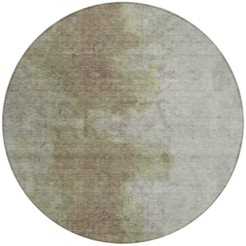 8' Taupe And Beige Round Abstract Washable Indoor Outdoor Area Rug Photo 3