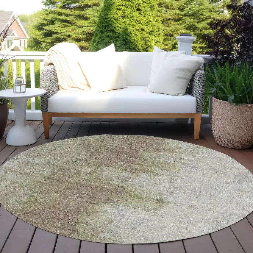 8' Taupe And Beige Round Abstract Washable Indoor Outdoor Area Rug Photo 6
