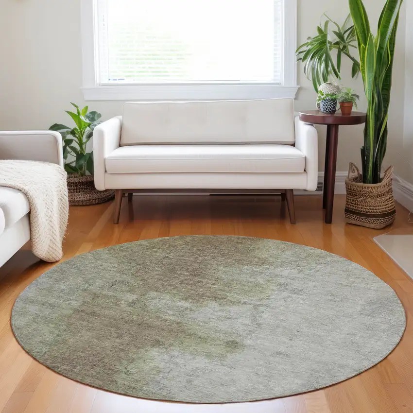 8' Taupe And Beige Round Abstract Washable Indoor Outdoor Area Rug Photo 7