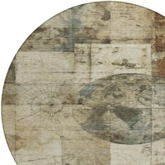 8' Taupe And Beige Round Abstract Washable Indoor Outdoor Area Rug Photo 4