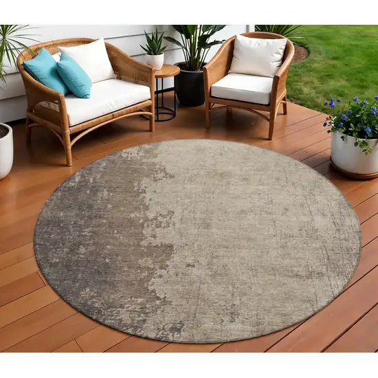 8' Taupe And Beige Round Abstract Washable Indoor Outdoor Area Rug Photo 2
