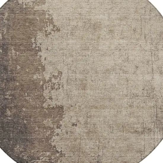 8' Taupe And Beige Round Abstract Washable Indoor Outdoor Area Rug Photo 9