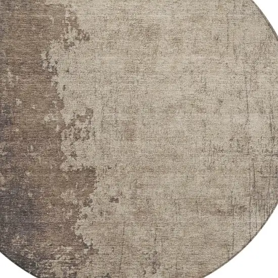 8' Taupe And Beige Round Abstract Washable Indoor Outdoor Area Rug Photo 4