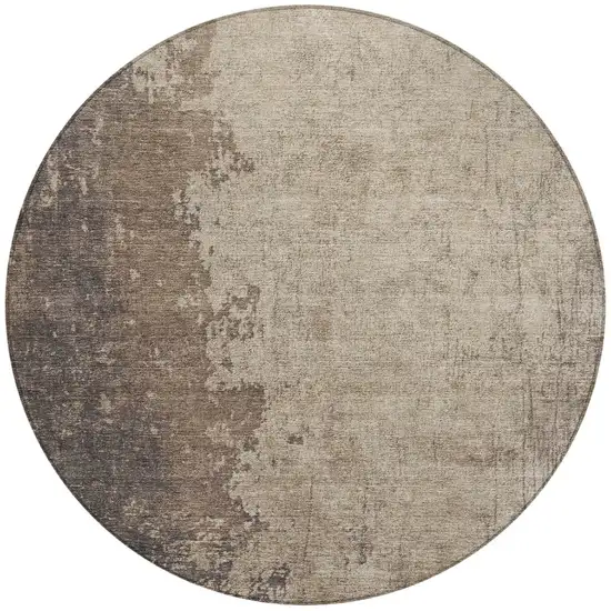 8' Taupe And Beige Round Abstract Washable Indoor Outdoor Area Rug Photo 3