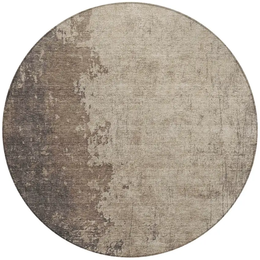 8' Taupe And Beige Round Abstract Washable Indoor Outdoor Area Rug Photo 3