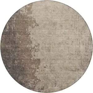Photo of 8' Taupe And Beige Round Abstract Washable Indoor Outdoor Area Rug