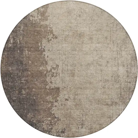 8' Taupe And Beige Round Abstract Washable Indoor Outdoor Area Rug Photo 1