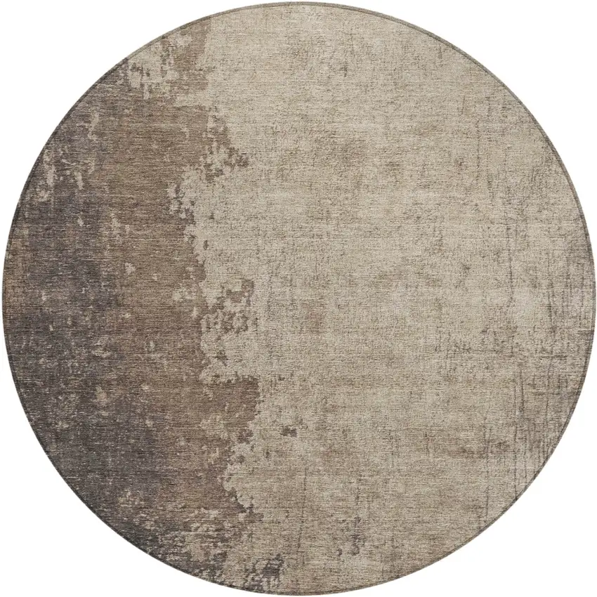 8' Taupe And Beige Round Abstract Washable Indoor Outdoor Area Rug Photo 1