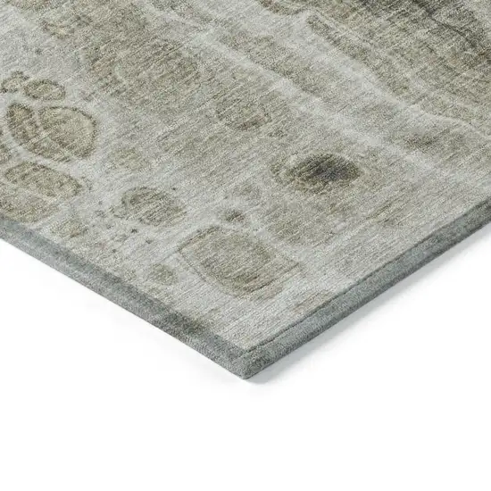 8' Taupe And Beige Round Abstract Washable Indoor Outdoor Area Rug Photo 7