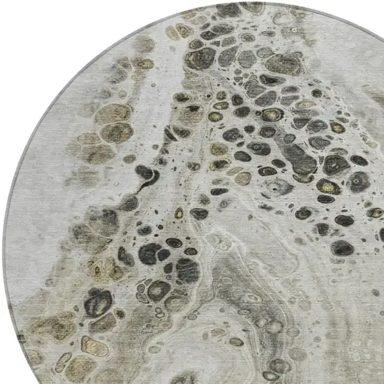 8' Taupe And Beige Round Abstract Washable Indoor Outdoor Area Rug Photo 4
