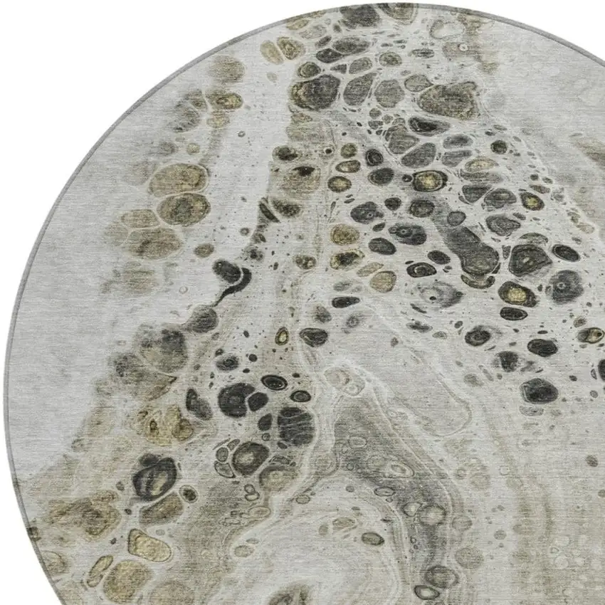 8' Taupe And Beige Round Abstract Washable Indoor Outdoor Area Rug Photo 4
