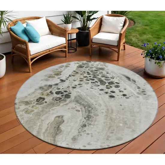 8' Taupe And Beige Round Abstract Washable Indoor Outdoor Area Rug Photo 2