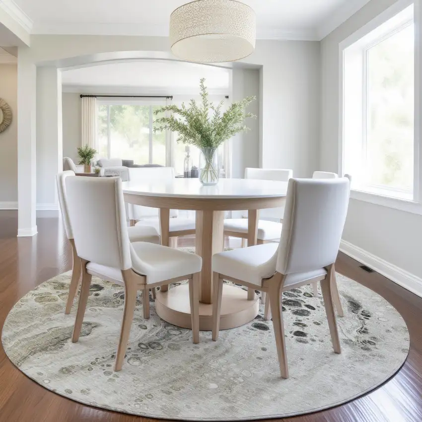 8' Taupe And Beige Round Abstract Washable Indoor Outdoor Area Rug Photo 6