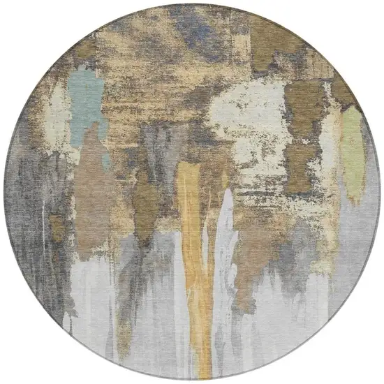 8' Taupe And Beige Round Abstract Washable Indoor Outdoor Area Rug Photo 3