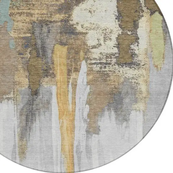 8' Taupe And Beige Round Abstract Washable Indoor Outdoor Area Rug Photo 4