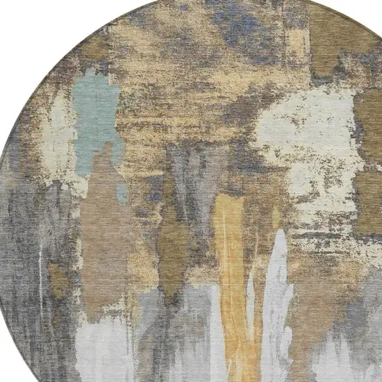 8' Taupe And Beige Round Abstract Washable Indoor Outdoor Area Rug Photo 8