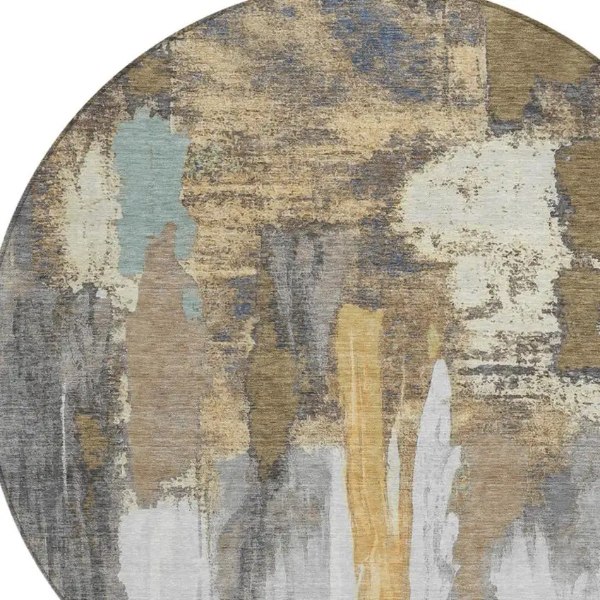 8' Taupe And Beige Round Abstract Washable Indoor Outdoor Area Rug Photo 8