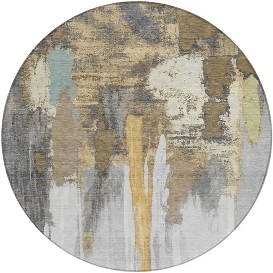 8' Taupe And Beige Round Abstract Washable Indoor Outdoor Area Rug Photo 1