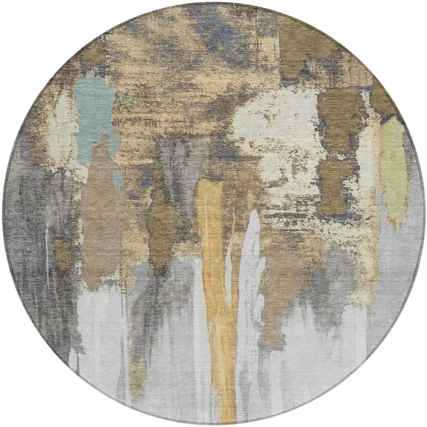 8' Taupe And Beige Round Abstract Washable Indoor Outdoor Area Rug Photo 1