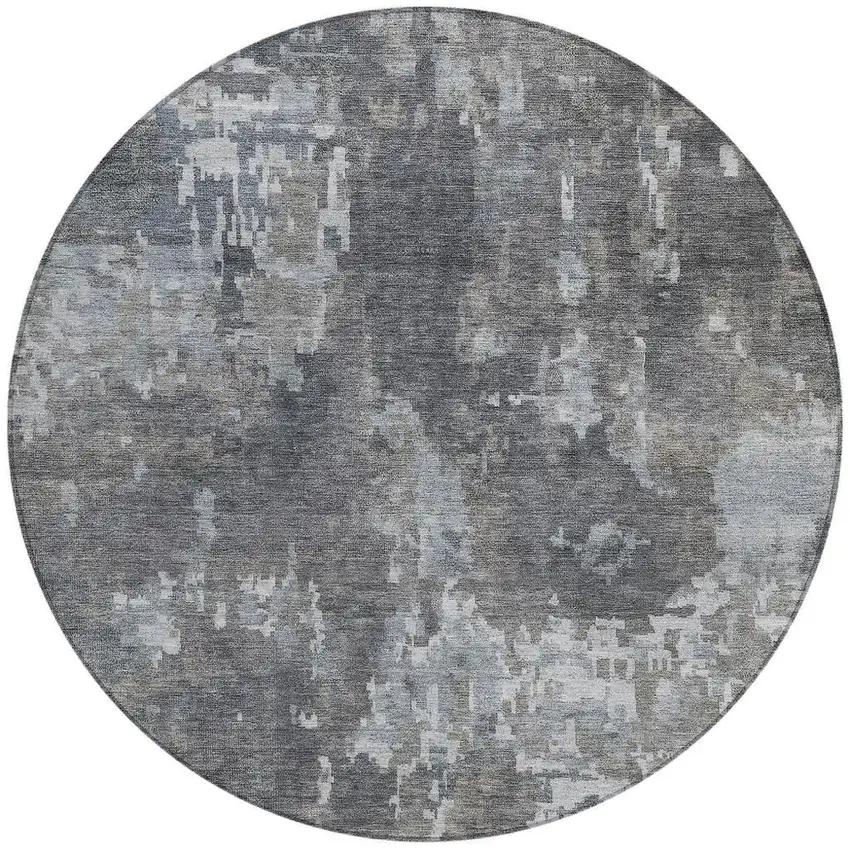 8' Taupe And Beige Round Abstract Washable Indoor Outdoor Area Rug Photo 3