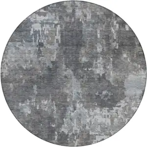 Photo of 8' Taupe And Beige Round Abstract Washable Indoor Outdoor Area Rug