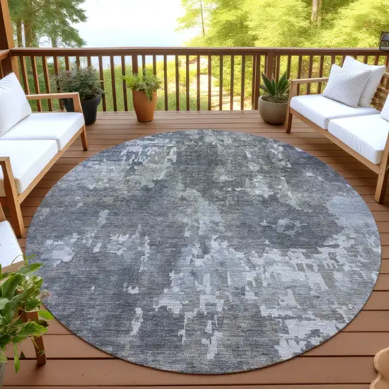 8' Taupe And Beige Round Abstract Washable Indoor Outdoor Area Rug Photo 4