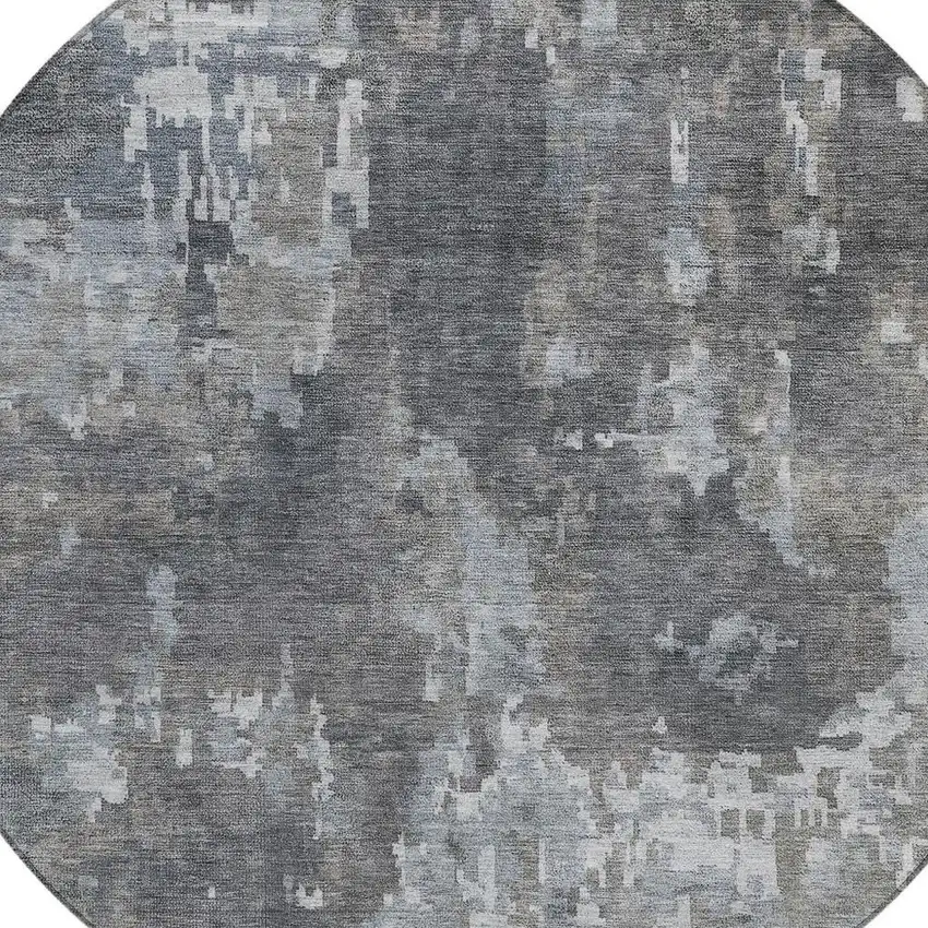 8' Taupe And Beige Round Abstract Washable Indoor Outdoor Area Rug Photo 2