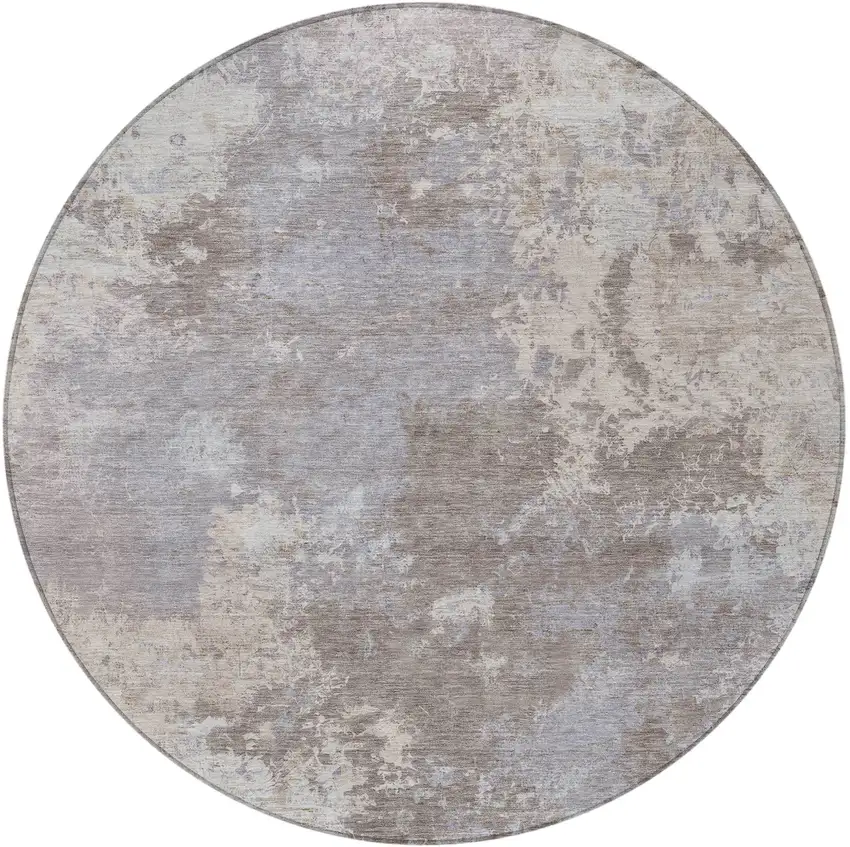 8' Taupe And Beige Round Abstract Washable Indoor Outdoor Area Rug Photo 3