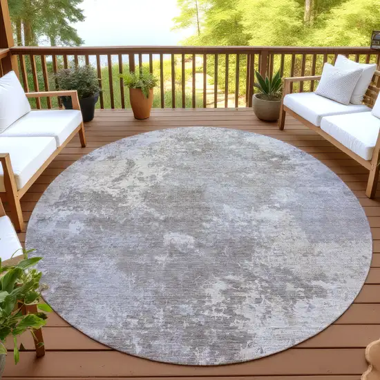 8' Taupe And Beige Round Abstract Washable Indoor Outdoor Area Rug Photo 4