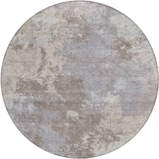 8' Taupe And Beige Round Abstract Washable Indoor Outdoor Area Rug Photo 1