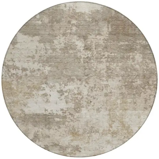 8' Taupe And Beige Round Abstract Washable Indoor Outdoor Area Rug Photo 2