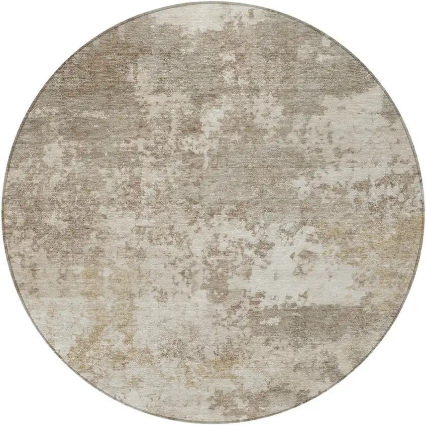 8' Taupe And Beige Round Abstract Washable Indoor Outdoor Area Rug Photo 3