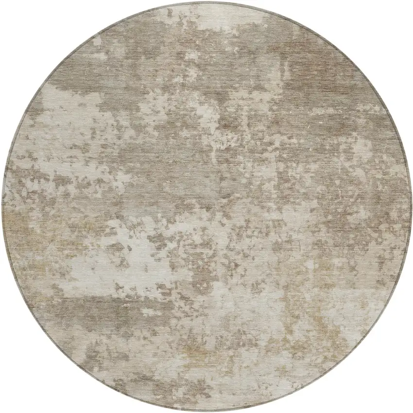 8' Taupe And Beige Round Abstract Washable Indoor Outdoor Area Rug Photo 1