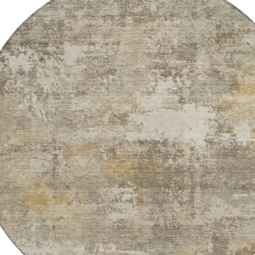 8' Taupe And Beige Round Abstract Washable Indoor Outdoor Area Rug Photo 2