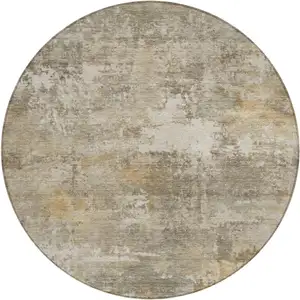 Photo of 8' Taupe And Beige Round Abstract Washable Indoor Outdoor Area Rug