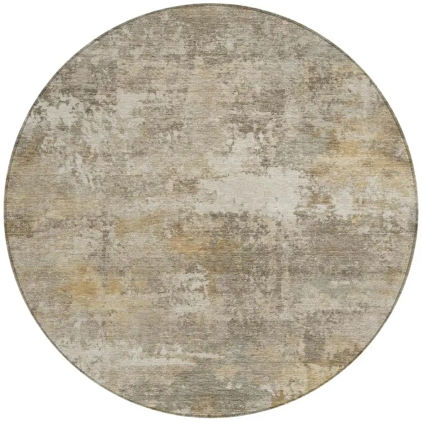 8' Taupe And Beige Round Abstract Washable Indoor Outdoor Area Rug Photo 3